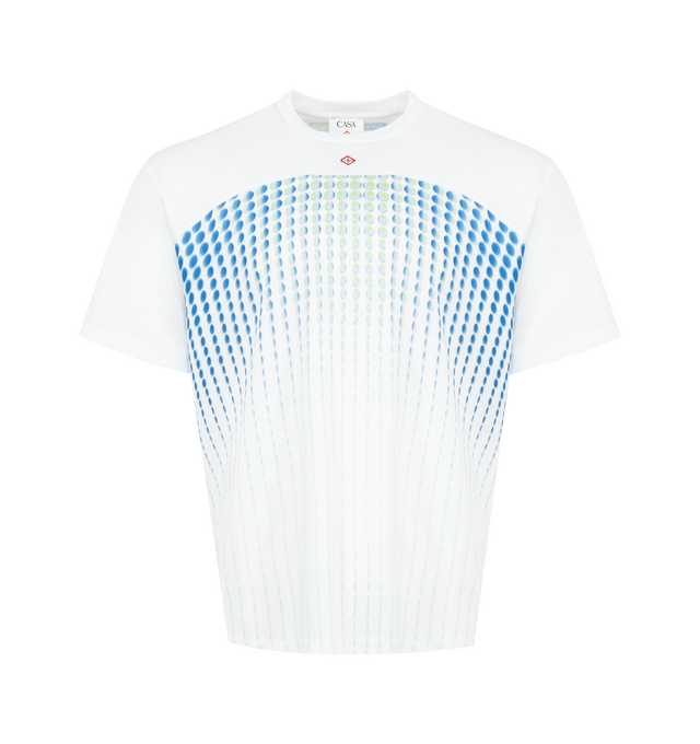 Image 1 of 2 - WHITE - CASABLANCA Tennis Tech T-Shirt featuring a printed design crafted from heavy birdseye mesh, a shoulder panel, short-sleeves, crew neck and a relaxed silhouette. 100% polyester. Made in Portugal.