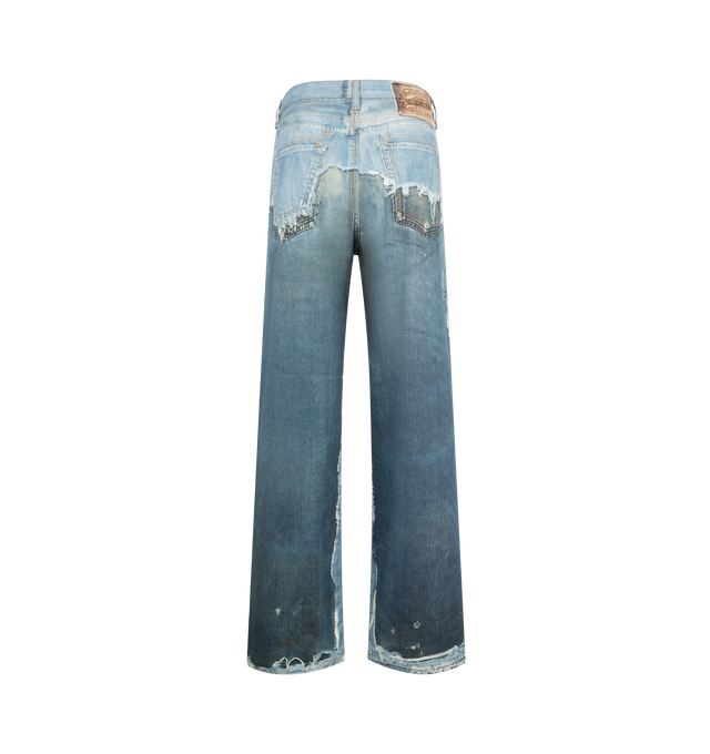 Image 2 of 3 - BLUE - ACNE STUDIOS Trompe LOeil Jeans featuring loose fit, low to mid waist, wide, baggy leg, seasonal trompe loeil print and 5-pocket construction. 100% cotton.
