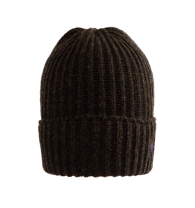 Image 1 of 3 - BROWN - Needles Watch Cap is crafted from Shetland wool and features a classic watch cap silhouette with the brand's signature embroidered Papillon motif at the front. Designed for warmth and everyday wear, the soft yet durable knit benefits from the natural insulating properties of Shetland wool, which helps retain heat while remaining comfortable. Main Material: 100% Wool. Made in Japan.
