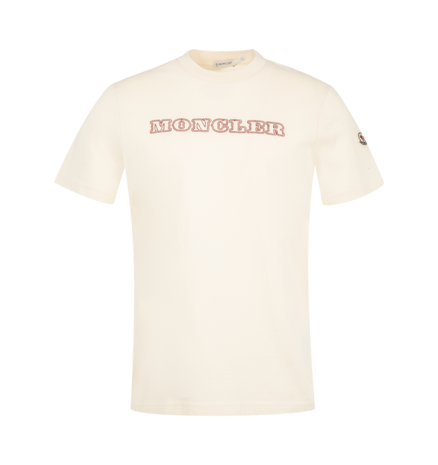 Image 1 of 1 - CREAM - Moncler Men's Logo Cotton Jersey T-Shirt is crafted from cotton jersey and features embroidery of the houses signature logo. Designed with a classic crewneck silhouette and short sleeves. Main Material: 100% Cotton. Made in Turkey.