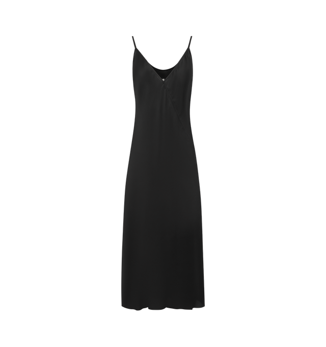 Image 1 of 2 - BLACK - RICK OWENS Slip Dress featuring V-neckline, thin straps, midi length. 100% cupro. Made in Italy.