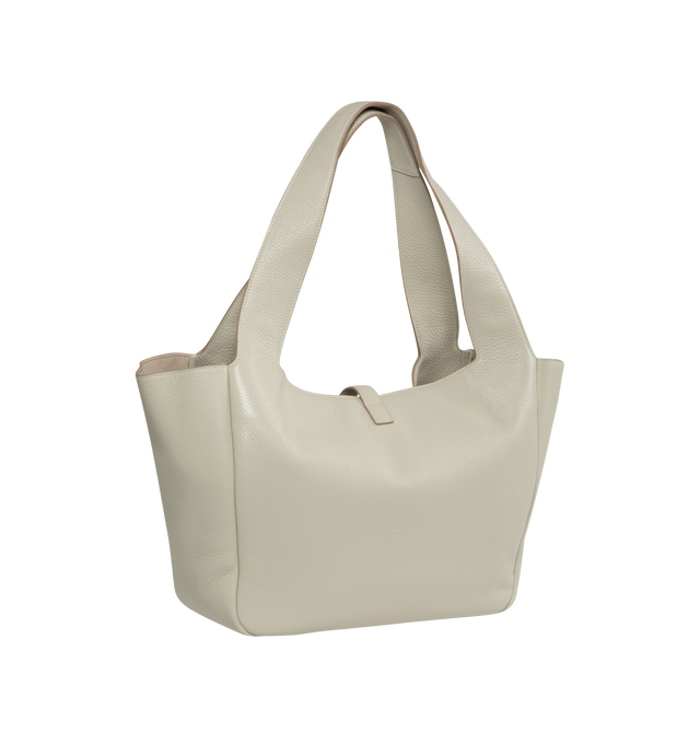 Image 2 of 3 - WHITE - SAINT LAURENT Le 5  7 Bea Shopping Bag featuring grained deerskin, lined in toanl suede, inner zip pocket, leather tab closure and inner ties to allow sides to be collapsed or expanded. 19.7" X 11" X 7.1". 100% deerskin. Made in Italy.  
