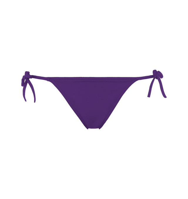 Image 1 of 5 - PURPLE - ERES Malou Thin Bikini Brief Bottoms featuring side ties. Main: 84% Polyamid, 16% Spandex. Second: 68% Polyamid, 32% Spandex. Made in France. 