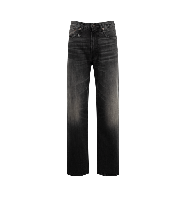 Image 1 of 3 - BLACK - R13 D'Arcy Loose Jeans with wide legs crafted from 12.5 oz. rigid black denim with a mildly worn wash. Featuring five-pocket style, belt loops and button/zip fly. 100% Cotton.