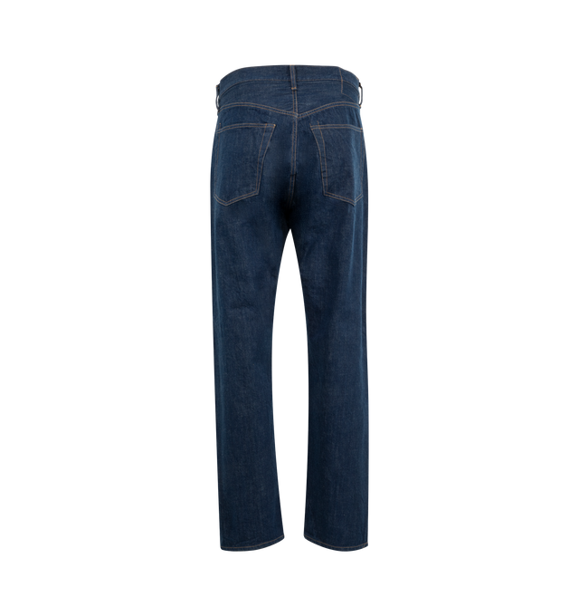Image 2 of 3 - BLUE - KAPTAIN SUNSHINE 5 Pocket Zipper Front Denim Pants featuring East Coast wide fit, wide in the thigh and tapered throughout with a relaxed fit, 13.5 ounces of selvedge denim, zip fly and 5-pocket construction. 100% cotton. Made in Japan.