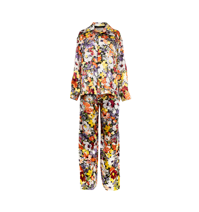 Image 1 of 7 - MULTI - BOTTEGA VENETA Floral Pyjama Set featuring matching top and bottom, floral print throughout, button closure for shirt, elasticated waistband for trousers and relaxed fit. Made in Italy.