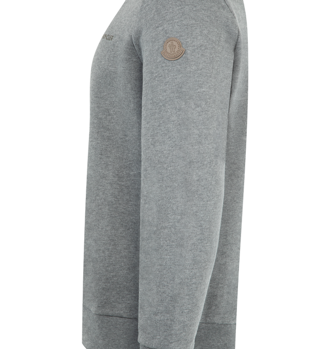 Image 3 of 3 - GREY - MONCLER Crewneck Sweatshirt featuring long sleeves, ribbed cuffs and hem, contrast neckline, logo on chest and patch on sleeve.