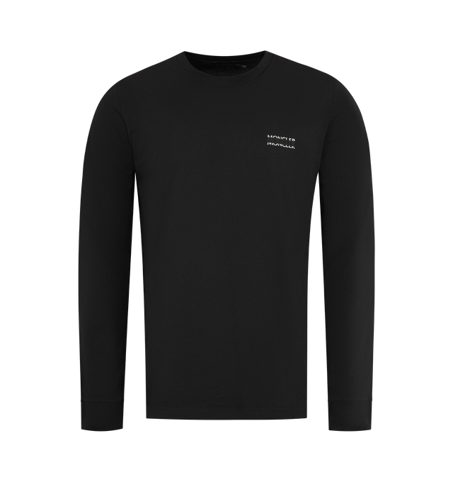 Image 1 of 3 - BLACK - MONCLER Logo T-Shirt featuring cotton jersey, crew neck, long sleeves and printed logo. 100% cotton.