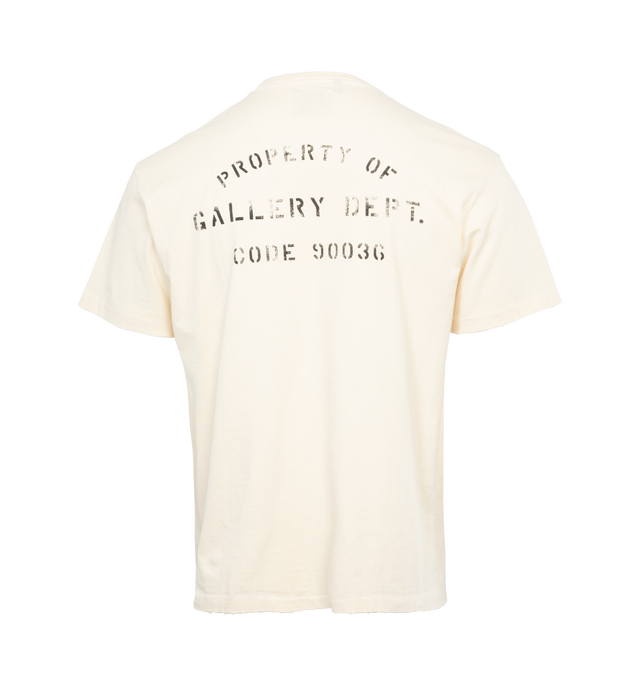 Image 2 of 4 - WHITE - GALLERY DEPT. Property Stencil Logo-Print Distressed Tee featuring short sleeves, crew neckline, patch pocket and screen-printed graphics. 100% cotton. 