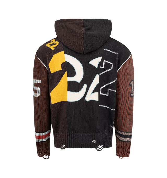 Image 2 of 4 - MULTI - AMIRI Splice Hoodie featuring paneled construction, rib knit hem and cuffs, kangaroo pocket and hood. 100% cotton. Made in Italy.