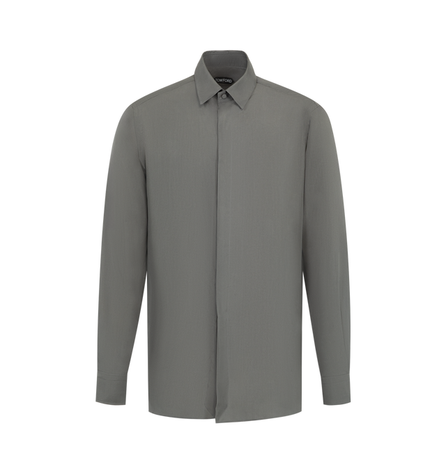 Image 1 of 2 - GREY - Tom Ford Mens Classic-Fit Shirt is crafted from washed habotai silk. Features a classic fit, button-front closure, pointed collar, buttoned cuffs, and a lightweight, fluid drape. Main Material: 100% Silk. Made in Italy.