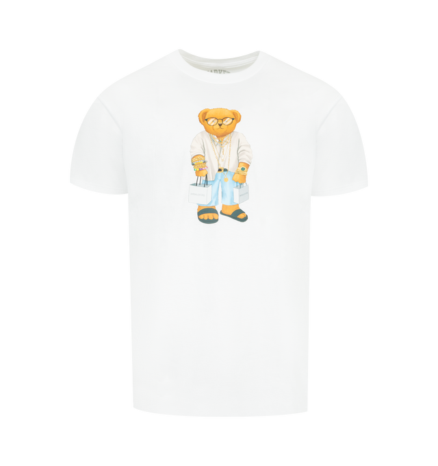 Image 1 of 2 - WHITE - MARKET X HIRSHLEIFERS Hirshleifer's Bear T-Shirt featuring short sleeves, crewneck and graphic print on front. Cotton.
