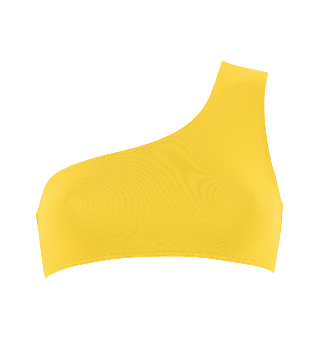 Image 1 of 5 - YELLOW - ERES Symbole One-Shoulder Bikini Crop Top featuring one-shoulder bikini crop top and broad strap. 84% Polyamid, 16% Spandex. Made in Italy. 