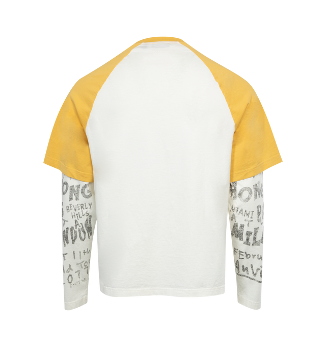 Image 2 of 2 - YELLOW - LANVIN LAB X FUTURE Loose-fit unisex tee with round neckline, rounded shoulders, long sleeves topped by short raglan sleeves, which rise all the way to the neckline. Features an exclusive print and 100% cotton printed tone-on-tone Lanvin logo label in tribute to Jeanne Lanvin, who marked her creations in this way.100% cotton knitted.  Made in Portugal. 