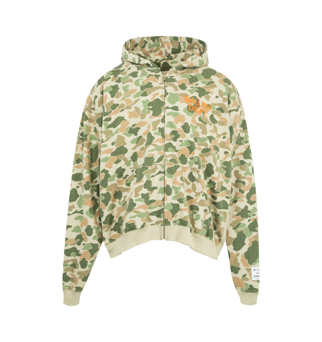 Image 1 of 3 - GREEN - GALLERY DEPT 90's Full Zip Sweatshirt featuring hooded neckline, zip closure, logo print on front, front pockets, long sleeves and ribbed cuffs and hem. Cotton. Made in USA.