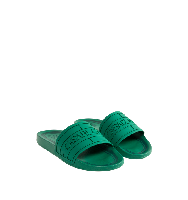 Image 2 of 4 - GREEN - CASABLANCA Logo Pool Slides featuring a slip on design, the house's signature Casablanca logo on its uppers, a sculpted footbed and a textured rubberised sole. 100% rubber. Made in Portugal.