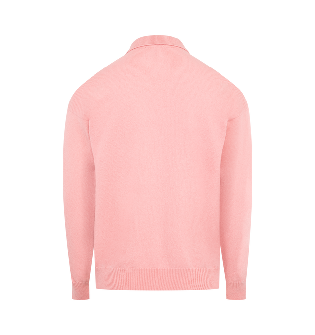 Image 3 of 3 - PINK - JW ANDERSON JWA X Pringle Polo featuring knitted argyle polo top in Scottish spun wool, a relaxed fit, rib trims, a three-button placket with horn buttons, and custom JW Anderson colouration. 100% wool. Made in Scotland as part of the Pringle collaboration.