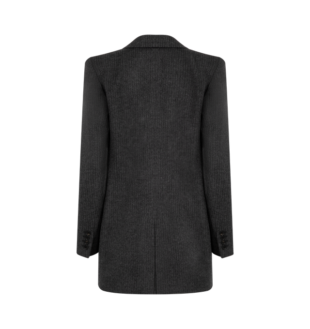 Image 2 of 3 - GREY - SAINT LAURENT Single Breasted Blazer featuring singular front button closure, padding at shoulders, breast seam pocket and front flap pockets and buttoned cuffs. Made in Italy.