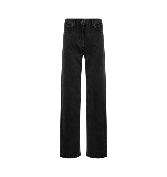 Image 1 of 3 - BLACK - The Clair pants are made from rigid denim; in faded black; constructed to a straight-leg profile with a mid-rise waist. Elevate the everyday by styling along with the labels robust T-shirts and leather footwear. Made in the USA.
