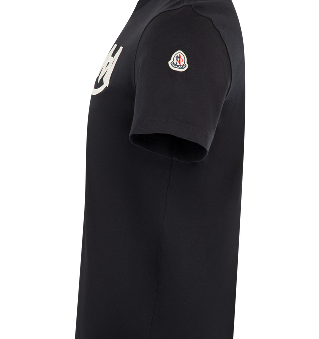 Image 3 of 3 - NAVY - MONCLER Monogram Cotton T-Shirt featuring cotton jersey, crew neck, short sleeves and monogram patch. 100% cotton.