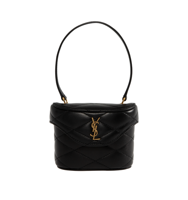 Image 1 of 3 - BLACK - SAINT LAURENT June Micro Box featuring a leather and chain strap for shoulder or crossbody carry, bronze-toned hardware, magnetic flap closure and diamond-quilted overstitching. 4.1" x 3.1" x 2". Strap drop: 21.3". Lambskin. Made in Italy.
