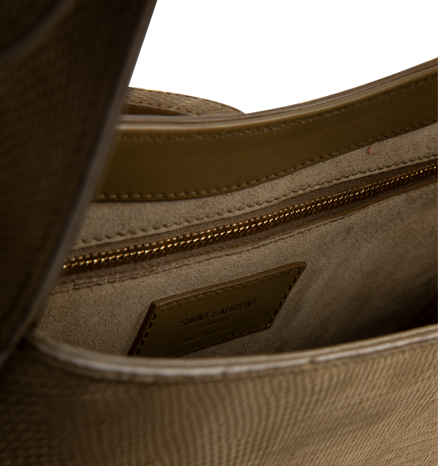 Image 3 of 3 - BROWN - SAINT LAURENT Le 5  7 Hobo Bag featuring closure tab with cassandre, interior zipped pocket, adjustable shoulder strap, suede lining, light bronze brass hardware and interior zipped pocket. 9 x 6.2 x 2.5 inches. Strap drop: 7.8 inches. Made in Italy.