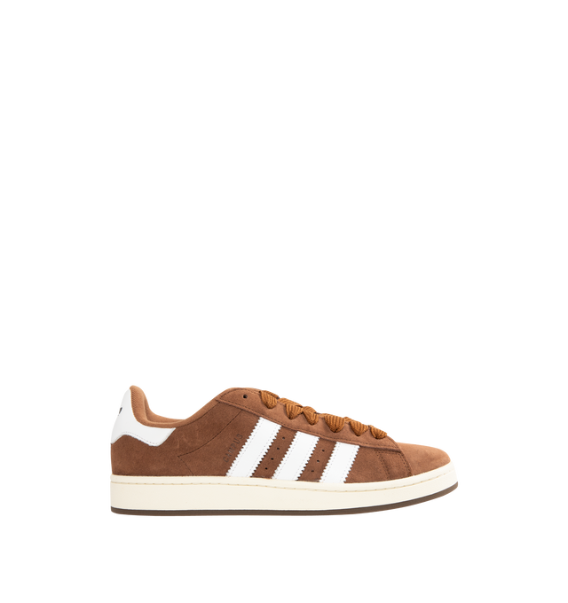 Image 1 of 5 - BROWN - Adidas Campus 00's shoes in an iconic silhouette updated in modern materials, colors and proportions. Featiring a premium leather upper lined with soft textile terry fabric, off-white midsole, rubber outsole and lace closure. Unisex style in men's sizes.