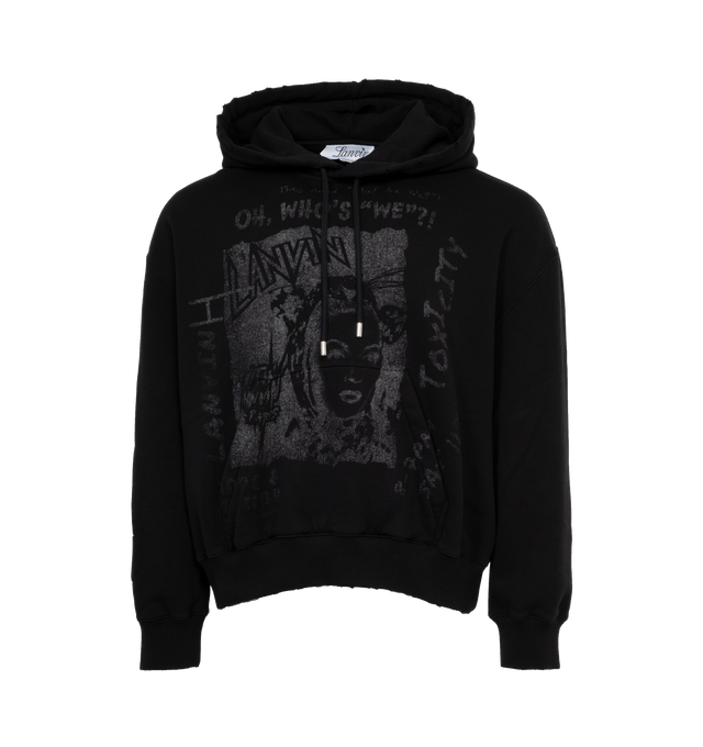 Image 1 of 4 - BLACK - LANVIN LAB X FUTURE Printed Hoodie featuring drawstring hood, ribbed cuffs and hem, graphic print on front and back and kangaroo pocket. 100% cotton. 