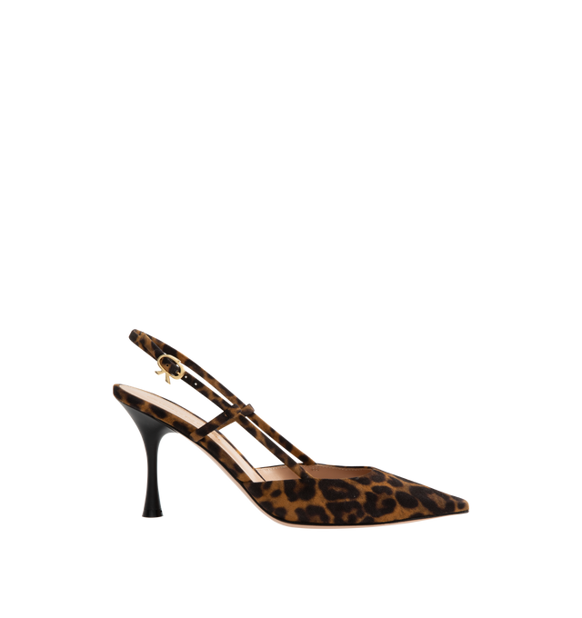 Image 1 of 4 - BROWN - Gianvito Rossi Ascent Leopard Printed Calfskin Slingback Pumps featuring pointed toe, adjustable slingback strap, leather lining and outsole with 2.25 in / 55 mm spool heel. Made in Italy.