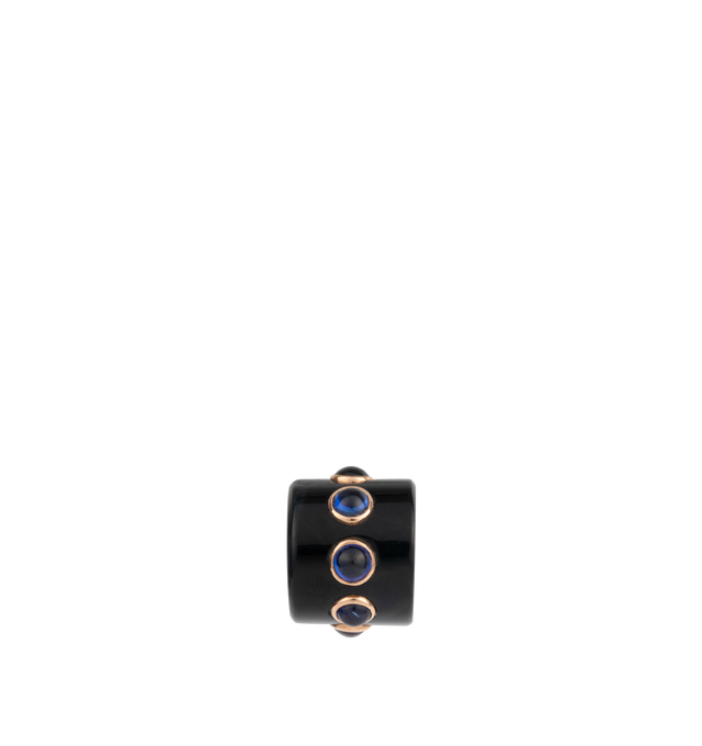 Image 2 of 3 - BLACK - DEZSO Short Bead with Kyanite featuring Blue Tiger Eye, kyanite set in 18k Rose Gold. 