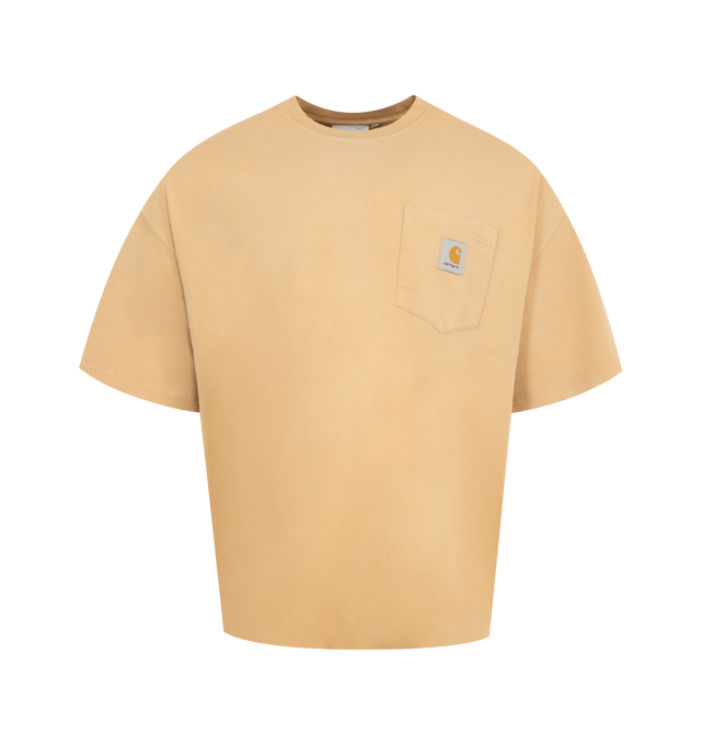 Image 1 of 2 - YELLOW - CARHARTT WIP Hudson Pocket T-Shirt featuring midweight cotton in a boxy loose fit, a sun-faded effect, woven Square Label appears on the chest pocket and short sleeves. 100% cotton.