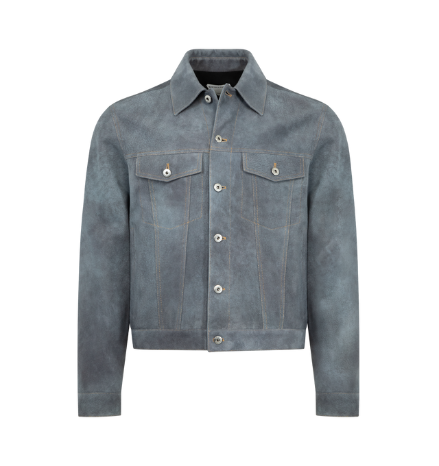 Image 1 of 5 - GREY - BOTTEGA VENETA Jacket featuring a cloudy finish, button closure, front flap button pockets, button cuffs and collar. Made in Italy.
