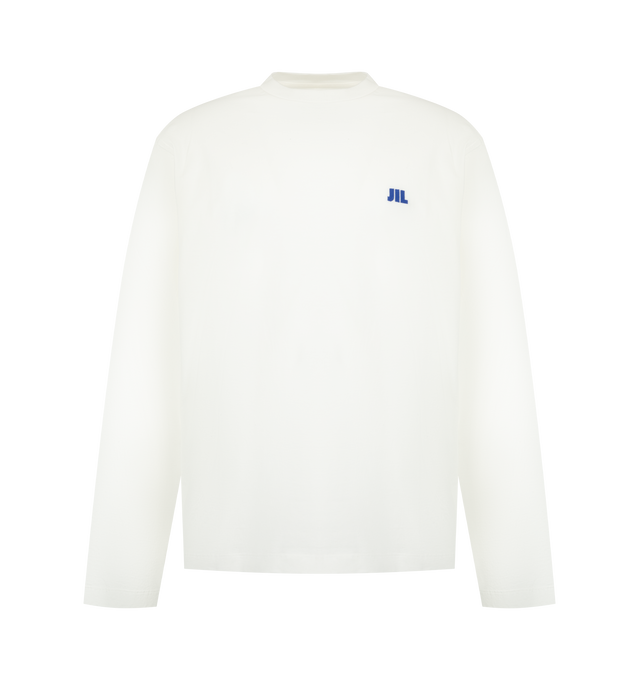 Image 1 of 2 - WHITE - Jil Sander Mens Long Sleeve T-Shirt is crafted from organic cotton jersey. Features a relaxed fit with slightly dropped shoulders, crew neckline, long sleeves, embroidered JIL logo, and straight hem. Main Material: 100% Organic Cotton. Made in Portugal.