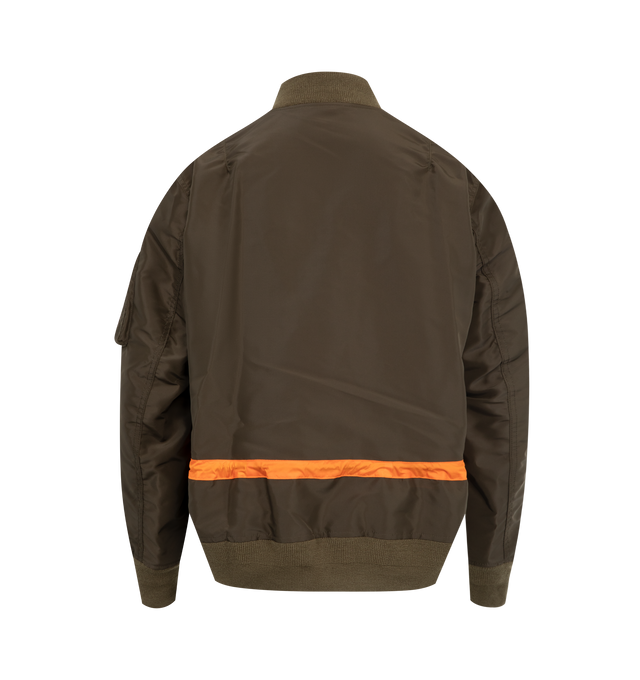 Image 2 of 3 - GREEN - SACAI Nylon Twill Blouson featuring zip closure, ribbed cuffs, collar and hem, adjustable waist cincher and zipped pocket on sleeve. 100% nylon. Made in Japan.