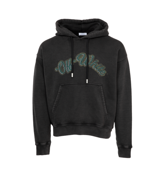 Image 1 of 4 - BLACK - OFF-WHITE Green Bacchus Skate Hoodie featuring hood with drawstring, ribbed cuffs and hem, front logo detail, one front kangaroo pocket, distressing to the front logo and Bacchus graphic on the reverse. 100% cotton. 