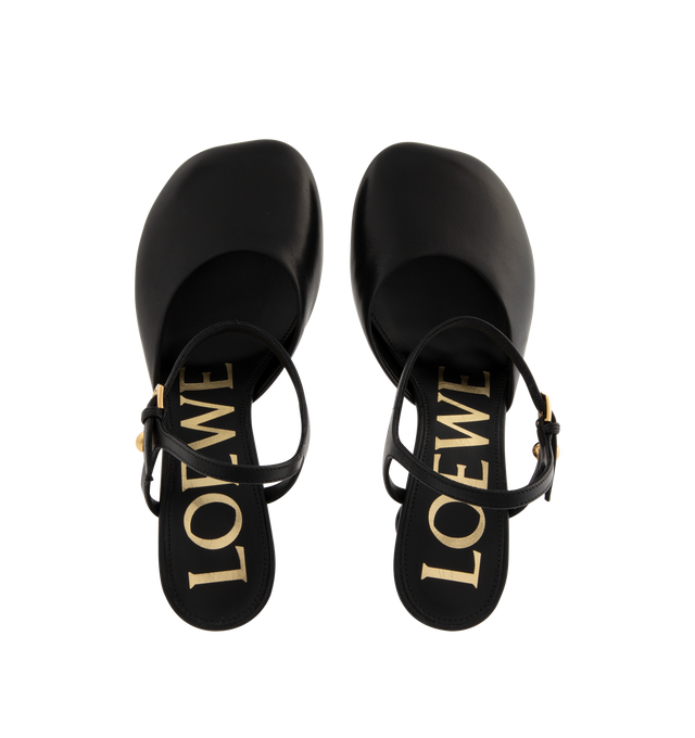Image 4 of 4 - BLACK - Loewe Women's Toy Ankle-strap Pump in lambskin with a signature toe shape, adjustable ankle strap with buckle closure, Anagram Pebble embellishment, 90mm lacquered Toy heel, and leather outsole. Made in Italy.