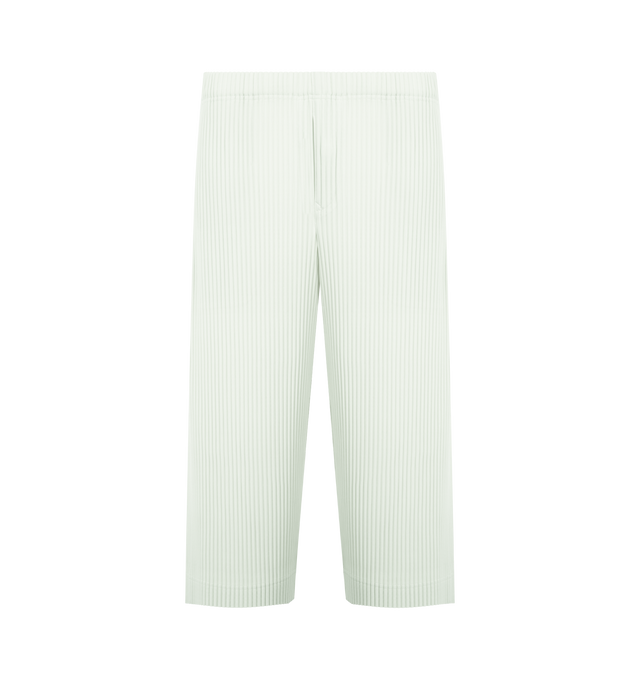 Image 1 of 3 - WHITE - ISSEY MIYAKE Pant featuring mid-length, quick-drying property, relaxed fit, pleats throughout, pockets on both sides, a drawcord at the waist and a button-fly design. 100% polyester. Made In The Philippines.