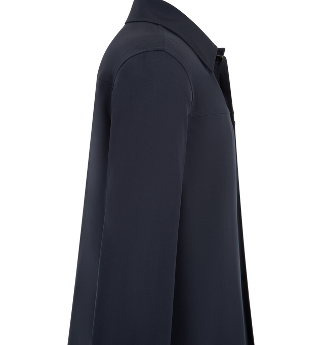 Image 3 of 3 - NAVY - THE ROW Oslo Jacket featuring collared jacket in lightweight suiting with loose fit, pressed center back pleat, slightly curved hem and horn button closure. 55% linen, 45% viscose. Made in Italy.