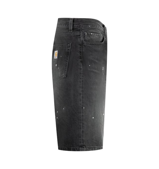 Image 3 of 3 - BLACK - CARHARTT WIP Landon Short featuring a loose fit with a regular waist from heavyweight cotton denim, intentionally distressed, worn-in finish with paint accents throughout and woven Square Label appears on the back pocket. 100% cotton.