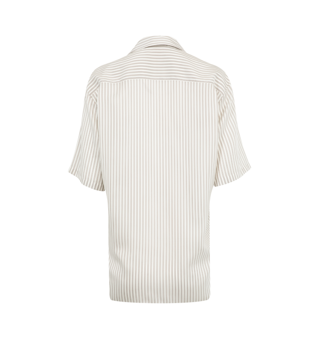 Image 2 of 2 - WHITE - THE ROW Jorge Shirt featuring short-sleeved button-up shirt in fluid striped silk with front patch pocket, exposed front button placket, and relaxed fit. 100% silk. Made in Italy.