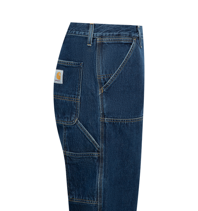 Image 3 of 3 - BLUE - CARHARTT WIP Double Knee Carpenter Pants featuring double-layer knees, zip fly with button closure, front slant pockets, tool pocket, back patch pockets and hammer loop. 100% cotton. 