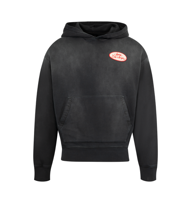 Image 1 of 2 - BLACK - AMIRI Station Patch Hoodie featuring oversized fit, fixed hood, kangaroo pocket and patched throughout. 100% cotton.