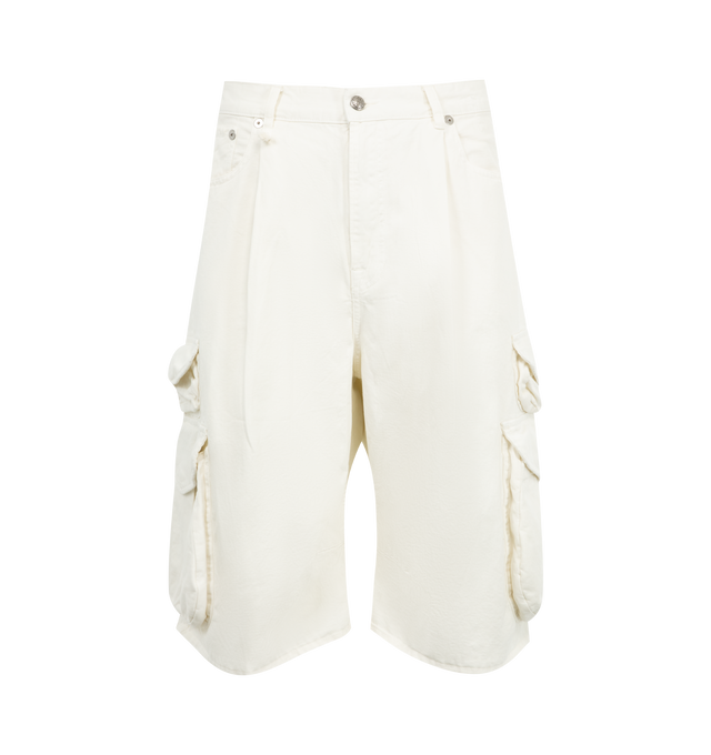 Image 1 of 3 - WHITE - R13 Bermuda Cargo Shorts featuring belt loops, four-pocket styling, button closure and zip-fly and cargo pocket with flap closures.