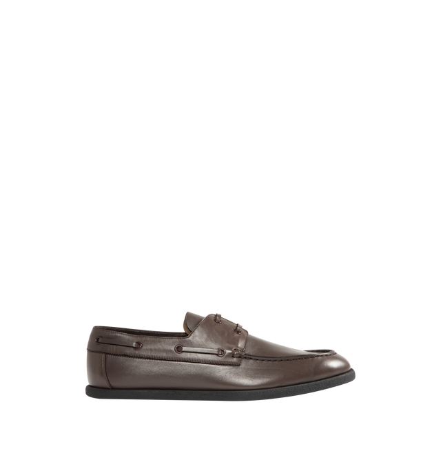 Image 1 of 4 - BROWN - THE ROW Novus Leather Loafers featuring lace-up, leather upper and rubber sole.