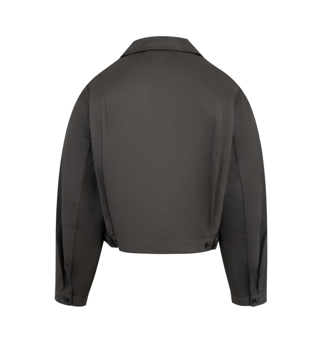 Image 2 of 2 - BROWN - LEMAIRE Trucker Jacket featuring work collar, denim stitching, side seam pockets, metal buttons and cropped fit. 100% cotton. Made in Morocco.