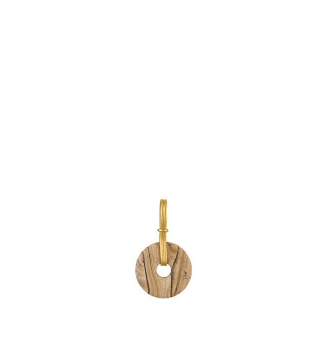 Image 1 of 3 - GOLD - Prounis Medium Paper Jasper Discus Pendant is handcrafted from 22K yellow gold and features a dune jasper disc suspended on a vertical double-bail design inspired by the wheel. Dimensions: 43 mm x 25 mm. Handmade in New York. For personal consultation and detailed information about jewelry, please contact our dedicated stylist team at personalshopping@hirshleifers.com.This item may be restricted for online purchase to international clients. For assistance purchasing this item please co