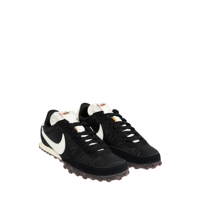Image 2 of 5 - BLACK - NIKE Waffle Racer Sneaker featuring a moccasin-inspired upper, foam midsole, suede on the upper and rubber Waffle outsole.