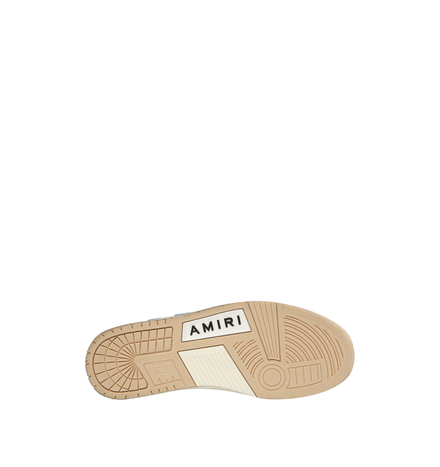 Image 4 of 5 - BLUE - AMIRI Bandana Skel Top Low Sneakers featuring low-top, buffed leather, logo pattern embossed throughout, perforated detailing at toe, lace-up closure, logo patch at padded tongue, padded collar, bandana print appliqus at sides and treaded rubber sole. Upper: leather. Sole: rubber.
