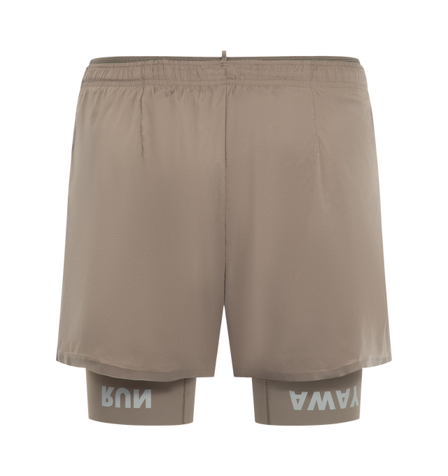 Image 2 of 3 - NEUTRAL - Satisfy Men's TechSilk 8" Shorts are crafted from lightweight French-engineered TechSilk and feature a 5-inch shell paired with an 8-inch Justice TechSilk Evo liner. Designed for long-distance performance, the fast-drying construction is enhanced with Coldblack treatment for cooling, odor control, UV protection, and four-way stretch. Functional details include a sweat-resistant hidden phone pocket, double waistband with internal drawcords, a mini S-Carabiner for keys, and reflectiv