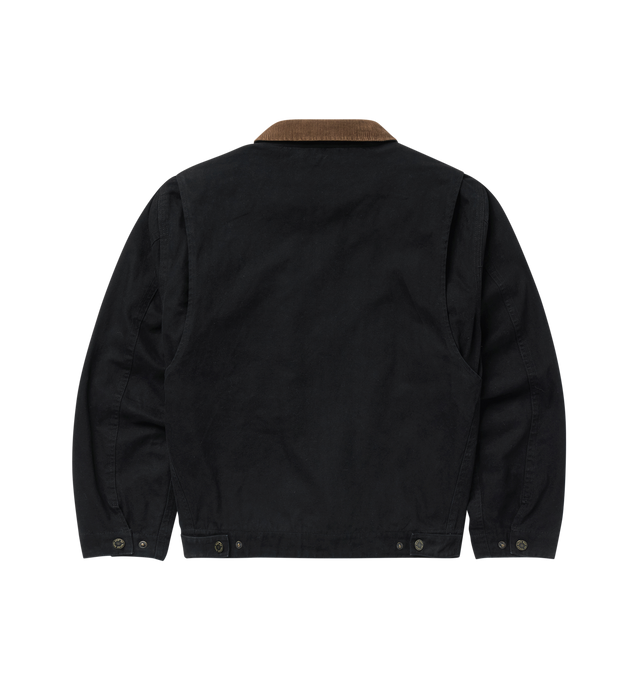 Image 2 of 5 - BLACK - ONE OF THESE DAYS Prairie Cotton Canvas Jacket featuring front zip closure, spread collar, adjustable snap cuffs, chest zip pocket, front welt pockets, adjustable snap side tabs and stretch lining. 100% cotton.